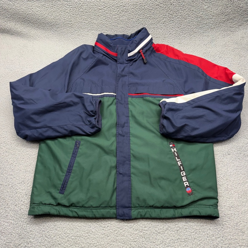 Tommy Hilfiger TEX-BPG Mens XL 222428 GRN/NVY 2002 Reversible Colorblock Jacket